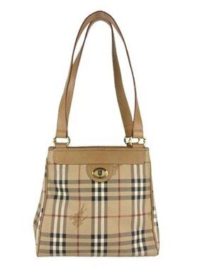 Auth Burberrys Shoulder Bag Beige PVC/Leather/Goldtone - z8033